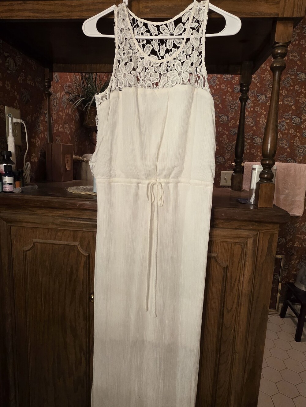 KUT Cream Crochet Yoke Lined Maxi Dress